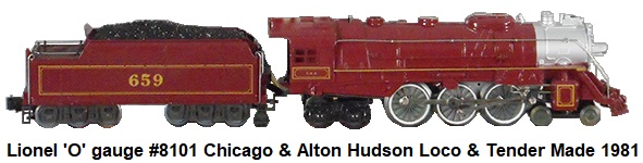 Lionel 'O' gauge #8101 Chicago & Alton Hudson loco & tender circa 1981