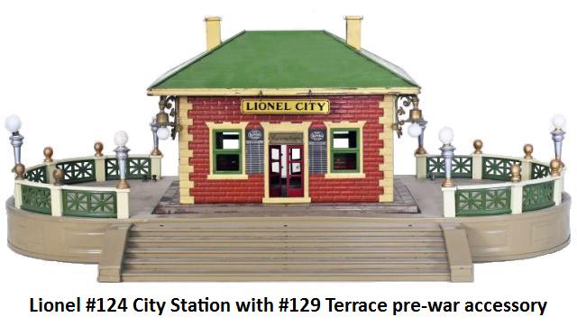 Lionel #124 City Station with #129 Terrace prewar accessory