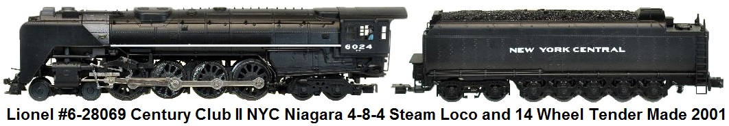 Lionel 'O72' gauge #6-28069 NYC Century Club II NYC Niagara 4-8-4 Steam Locomotive and 14 Wheel Tender issued in 2001