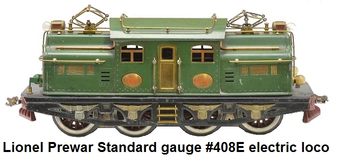Lionel #408E standard gauge uncataloged electric loco in State car dark green with red pilots