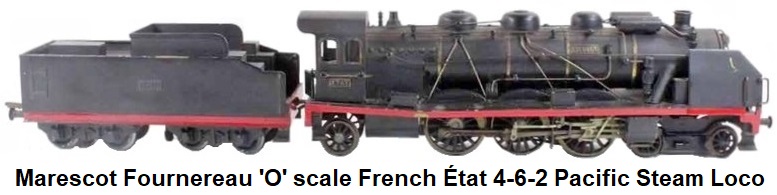 Fournereau Marescot 'O' gauge French État 4-6-2 Pacific type locomotive with eight-wheel tender circa 1936