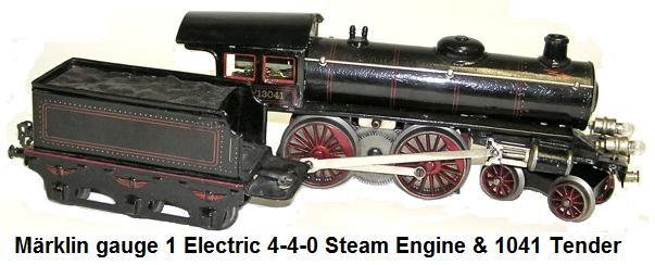Märklin gauge 1 electric 4-4-0 steam engine and #1041 tender