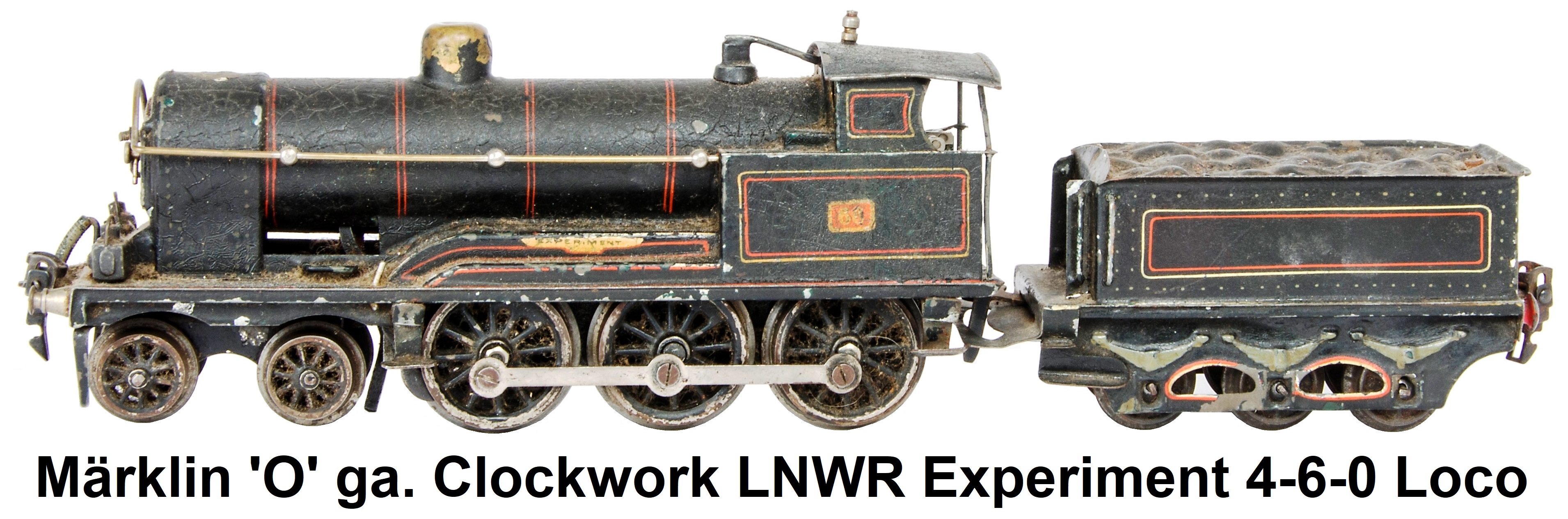 Märklin 'O' gauge clockwork LNWR 'Experiment' 4-6-0 Locomotive and Tender, in LNWR red-lined black livery