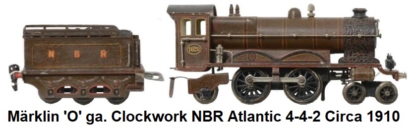 Märklin 'O' gauge clockwork #1020 4-4-2 Atlantic steam outline locomotive and North British Railway tender circa 1910