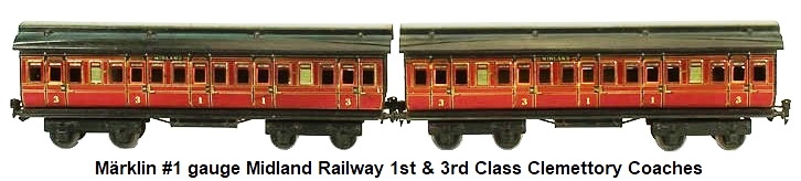 Märklin #1 gauge Midland Railway 1st & 3rd Class Clemettory coaches