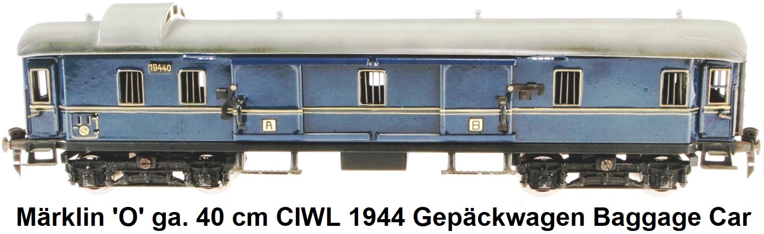 Märklin 'O' gauge pre-war 1944/0 J CIWL Wagon LITS 40 cm blue baggage car circa 1930's