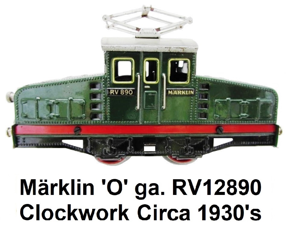 Prewar Märklin 'O' gauge Clockwork 0-4-0 Pantograph Locomotive RV890 circa 1930's