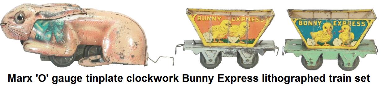 Marx tinplate lithographed clockwork Bunny Express train set in 'O' gauge cica 1930's