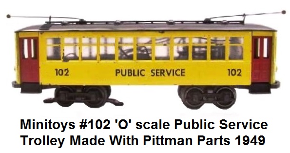 Minitoys 'O' gauge #102 Public Service Trolley circa 1949