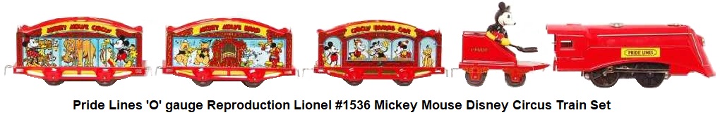 Pride Lines 'O' gauge Reproduction Lionel #1536 Walt Disney Mickey Mouse Circus Train Set