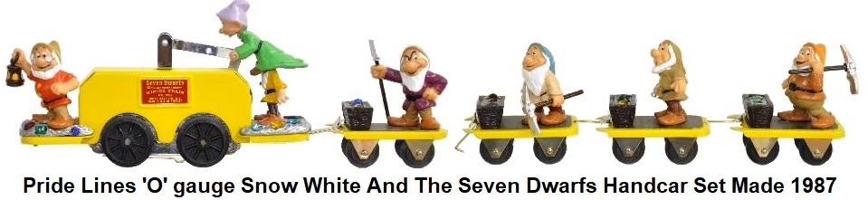 Pride Lines 'O' gauge Snow White and the Seven Dwarfs Handcar Set circa 1987