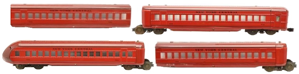 Pride Lines 'O' gauge Reproduction of Lionel Pre-war era Rail Chief Cars #792 coach, #793 coach #793 coach and #794 observation car