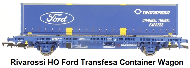 Rivarossi HO scale Ford Transfesa Channel Tunnel express Blue Train Container Wagon