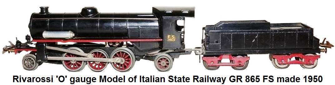 Rivarossi 'O' gauge Model of Italian State Railway GR 865 FS 2-6-2 Loco and 8-wheel Tender made 1950