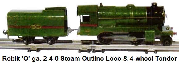 Robilt 'O' gauge tinplate 2-4-0 Steam Outline Clockwork loco and 4-wheel tender
