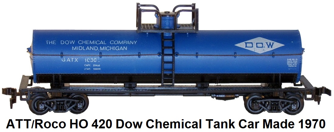 Roco made HO gauge ATT 420 Dow Chemical tank car circa 1970