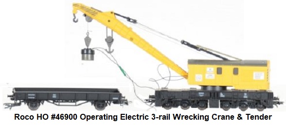 Roco HO scale #46900 operating electric 3-rail wrecking crane with tender