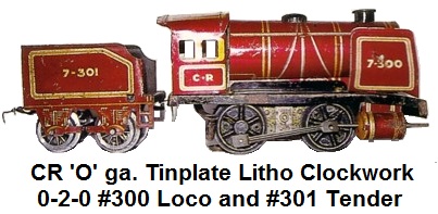 Rossignol 'O' gauge tinplate litho clockwork steam loco 0-2-0 CR #7-300 and CR #7-301 4-wheel tender