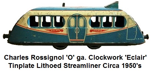Rossignol 'O' gauge streamlined Train 'Eclair' with clockwork motor circa 1950's