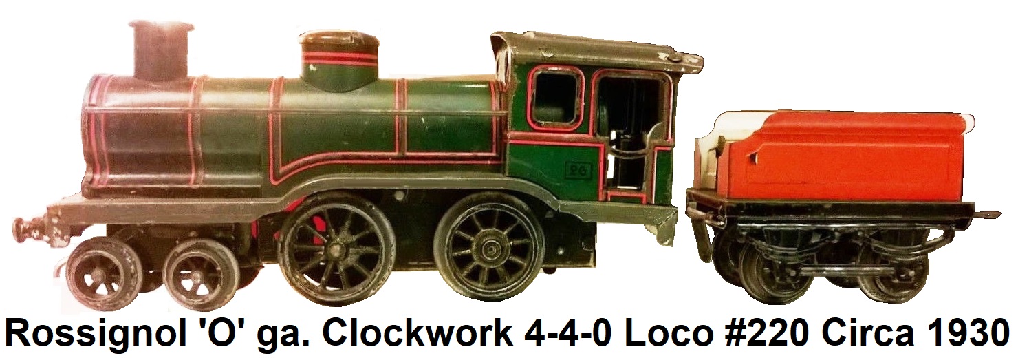 Rossignol CR 'O' gauge Clockwork 4-4-0 Locomotive #220 + Tender circa 1930