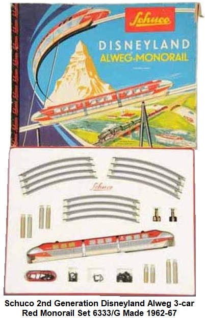 Schuco 2nd Generation 3-car Red Disney Alweg Monorail set made 1962-67