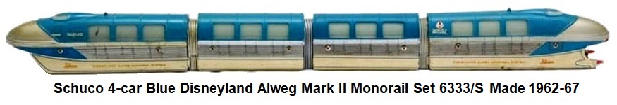 Schuco 4-car blue Disneyland Alweg Mark I Monorail system 1961-67