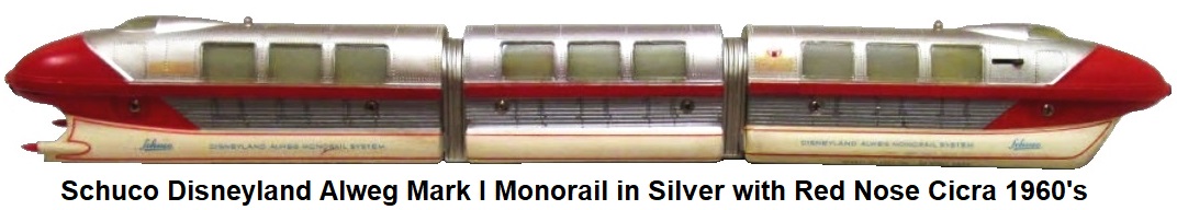Schuco 3-car Silver with Red Nose Disneyland Alweg Mark I Monorail system 1961-67