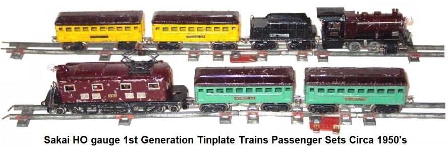 Sakai HO gauge 1st generation tinplate trains circa 1950