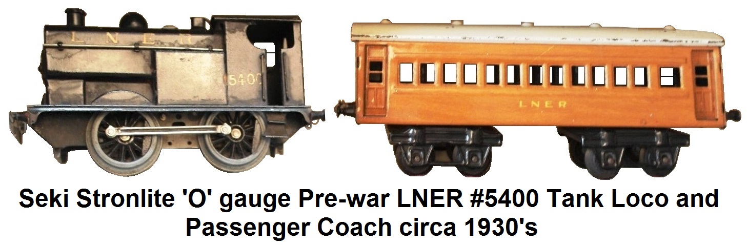 Seki Stronlite 'O' gauge Pre-war #5107 LNER 0-4-0 Tank Loco and Passenger coach circa 1930's