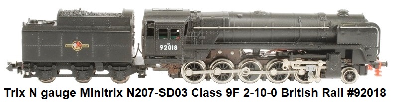 Trix N gauge Minitrix N207-SD03 Class 9F 2-10-0 No.92018 in British Rail black