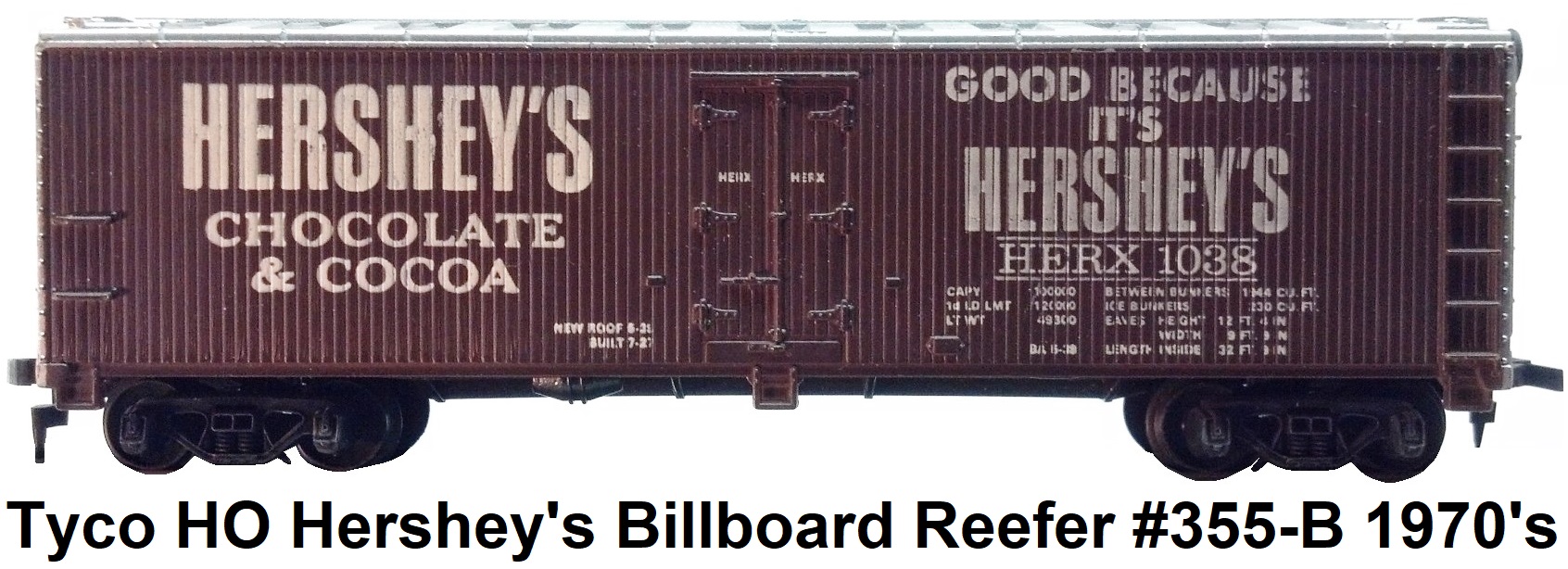 Tyco HO Hershey's Chocolate 40' wood-side billboard reefer #355-B