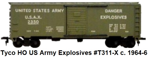Tyco HO #T311-X US Army Explosives box car red box era 1964-66
