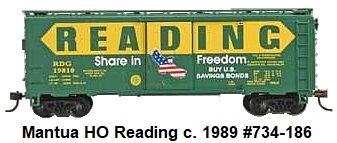 Mantua HO Reading 41' Steel Box car #734-186 circa 1989