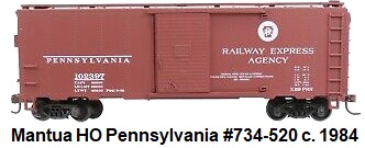 Mantua HO PRR Pennsylvania 41' Steel Box Car #734-520 circa 1984