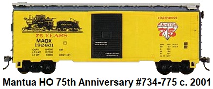 Mantua HO 75th Anniversary 41' Steel Single Door box car #734-775 issued 2001