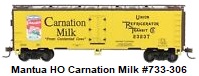 Mantua HO 41' Steel reefer Carnation Milk #733-306 circa 2001