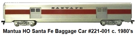 Mantua HO Santa Fe Aluminum Baggage Car #221-001 circa 1980's