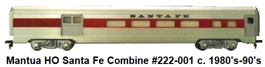 Mantua HO Santa Fe Aluminum Combine #222-001 circa 1980's-90's