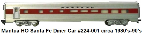 Mantua HO Santa Fe Aluminum Diner car #224-001 circa 1980's-90's