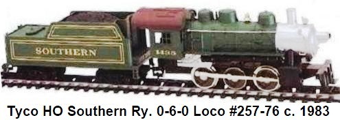 Tyco HO gauge #1435 Southern 0-6-0 steam loco from Casey Jones set circa 1983 catalogue #257-76