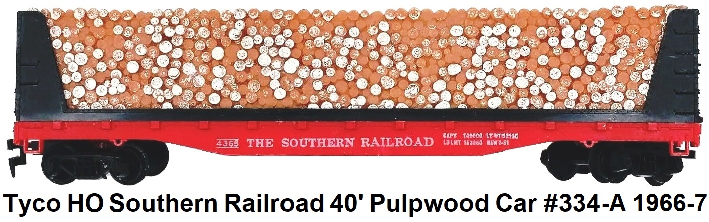 Tyco HO Scale 50' Pulpwood Car #4365 The Southern Railroad #334-A circa 1966-7