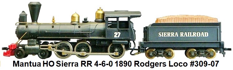 Mantua HO Sierra RR 4-6-0 1890 Rodgers Steam Engine #309-07 1978 release