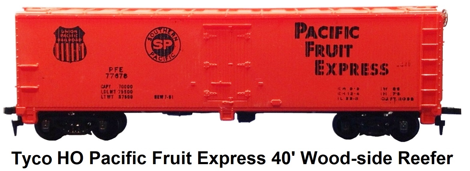 Tyco HO Pacific Fruit Express PFE 77678 40' wood-side reefer #329-J
