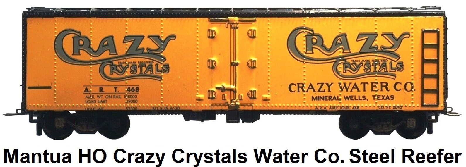 Mantua HO Crazy Crystals Water Company 40' steel reefer with pressed metal sides circa 1950's #313-B