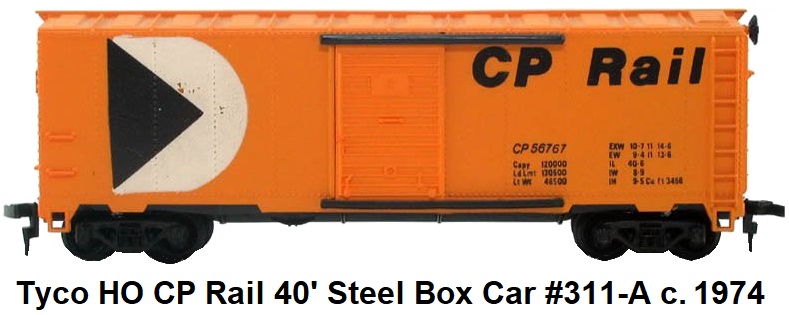 Tyco HO CP Rail 40' steel box car brown box era 1974 release #311-A