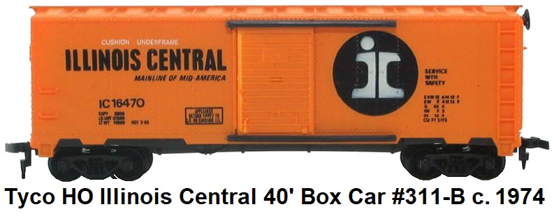 Tyco HO Illinois Central 40' steel box car brown box era release 1974 #311-B