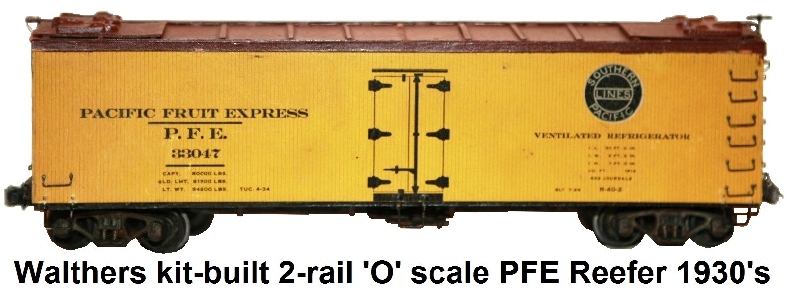 Walthers 'O' scale Pacific Fruit Express #33047 Reefer 1930'S era kit-built 2-rail with cast frame