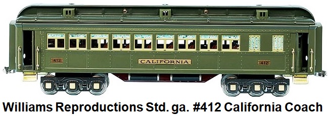 Williams Reproductions Ltd. Standard gauge Lionel Lines State Car California #412 in 2-tone green
