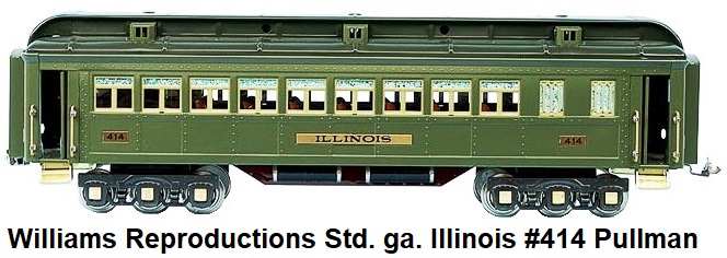 Williams Reproductions Ltd. Standard gauge Lionel Lines State Car Illinois #414 in 2-tone green