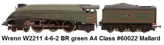 G & R Wrenn Railways OO/HO gauge W2211 4-6-2 BR green A4 Class #60022 Mallard